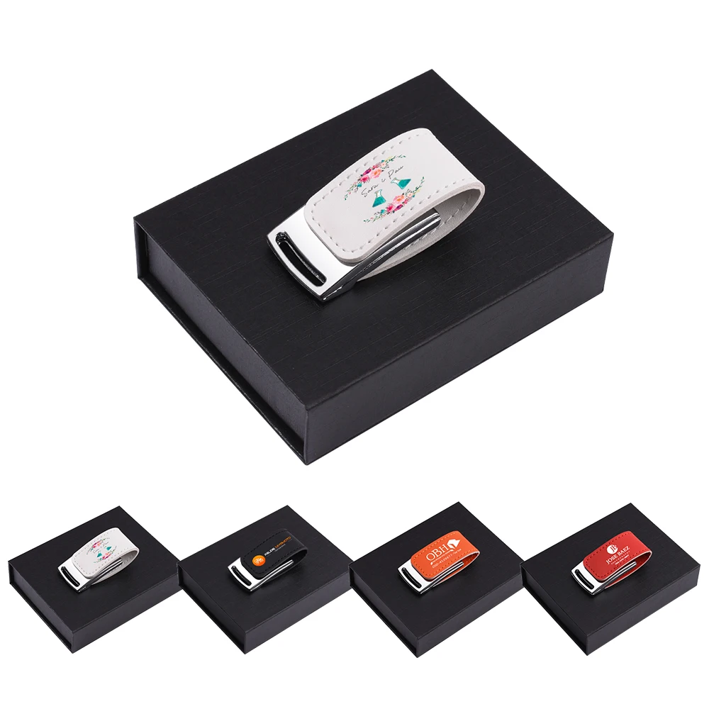 Free Custom LOGO Leather USB 3.0 Flash Drive 4GB 8GB 16GB 32GB 64GB 128GB Wedding Photography Pen Drives Box Memory Stick U Disk