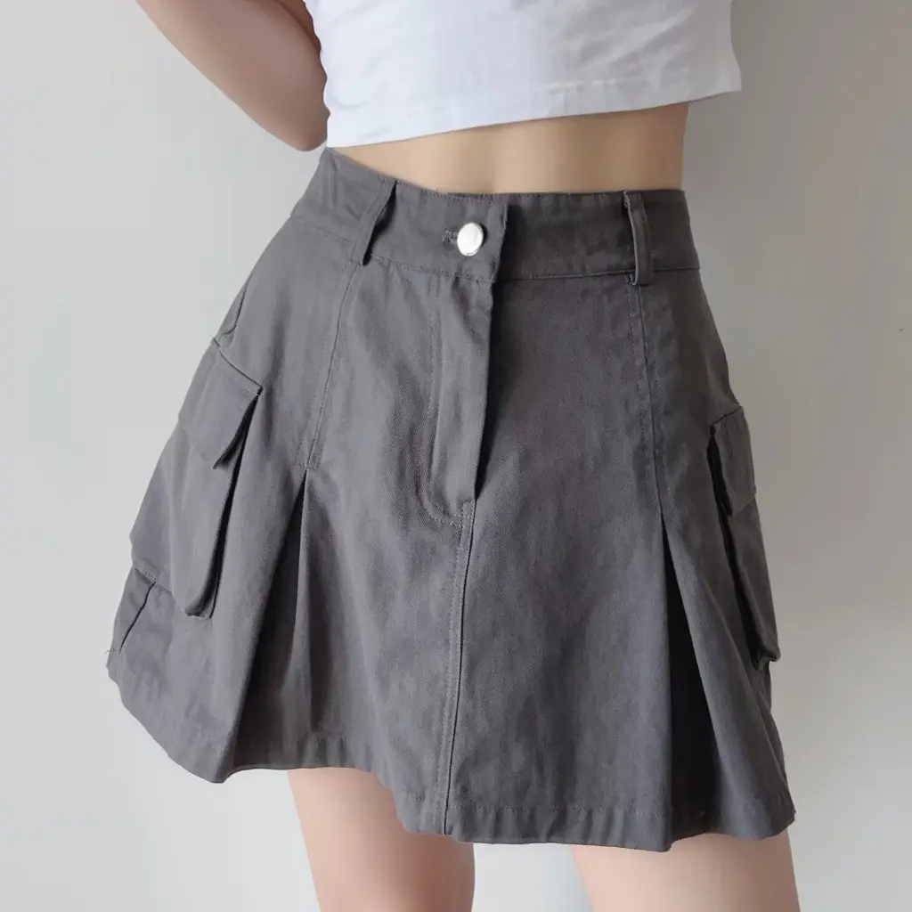 

High Waist A-Line Skirt for Women Casual All-Match 3D Double Pocket Design High Waist Belted Anti-Glow 23 Design Sense
