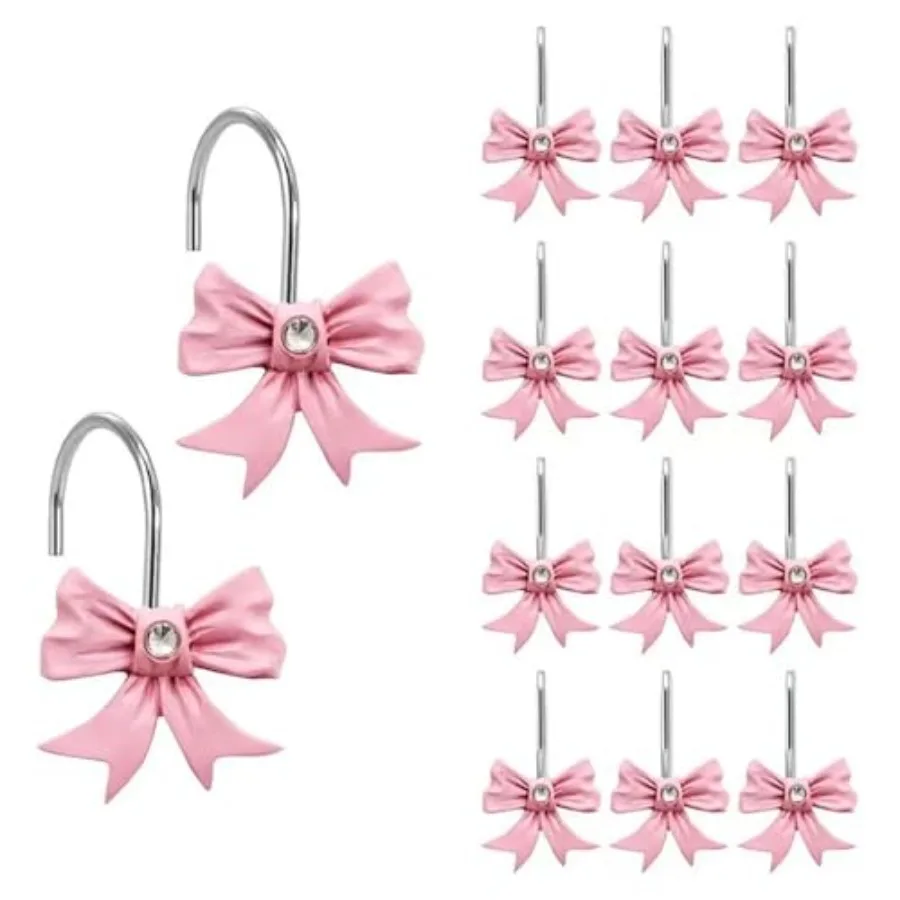 

Decorative Shower Curtain Hooks Bow Tie Rt Resistant Hooks Glide Shower Ring Hangs Holder Bling for Bathroom Pack of 12