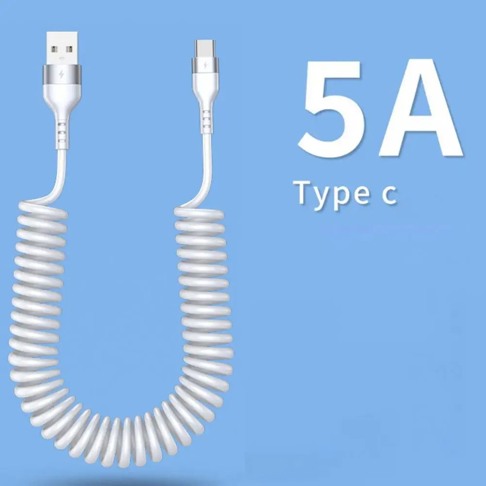 Retractable Usb C Cable Usb to Usb-c Coiled Cable Retractable Car Charger Cord 5a Fast Charging Data for for