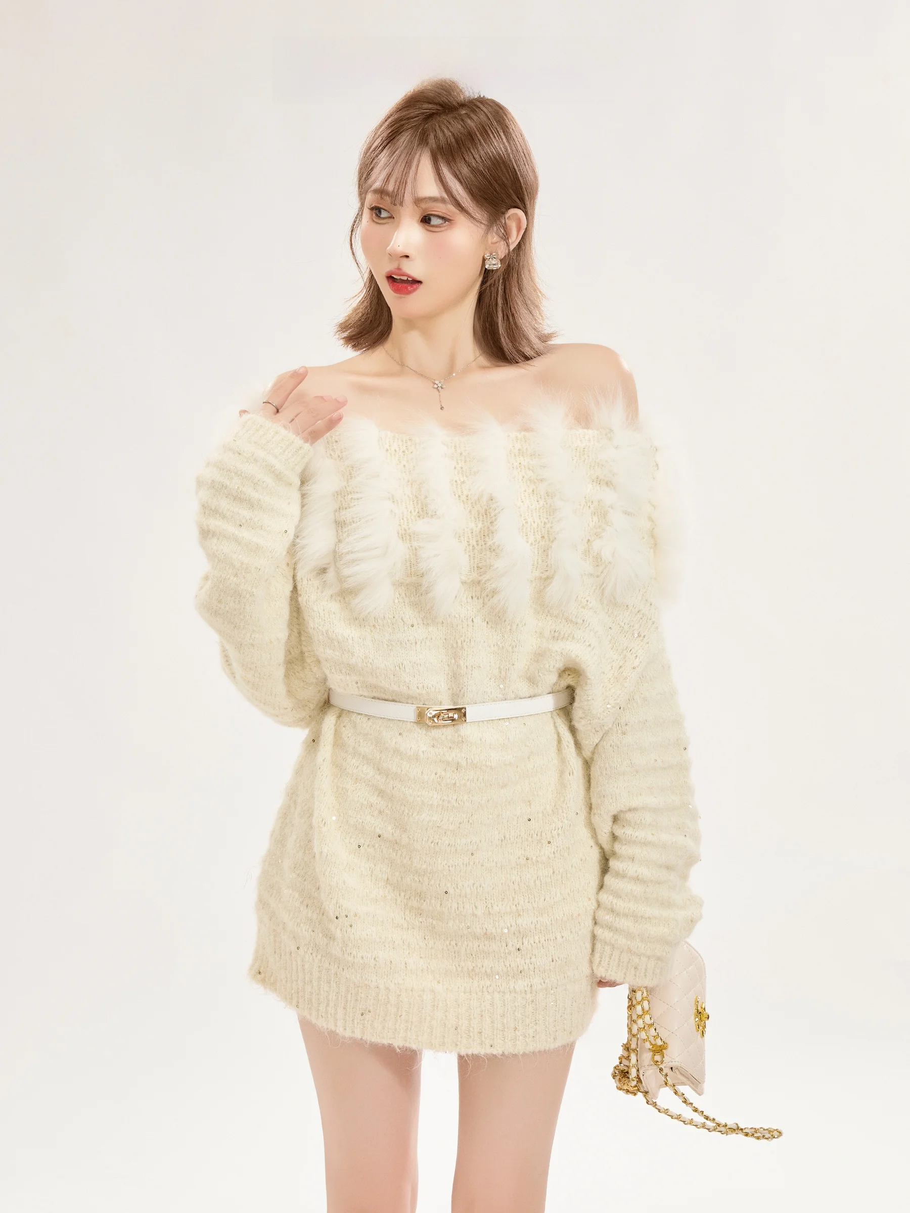 

Ele Длинный свитер на одно плечо, женский ранний осенний дизайн, утягивающая юбка, повседневный свободный крой, трикотаж...