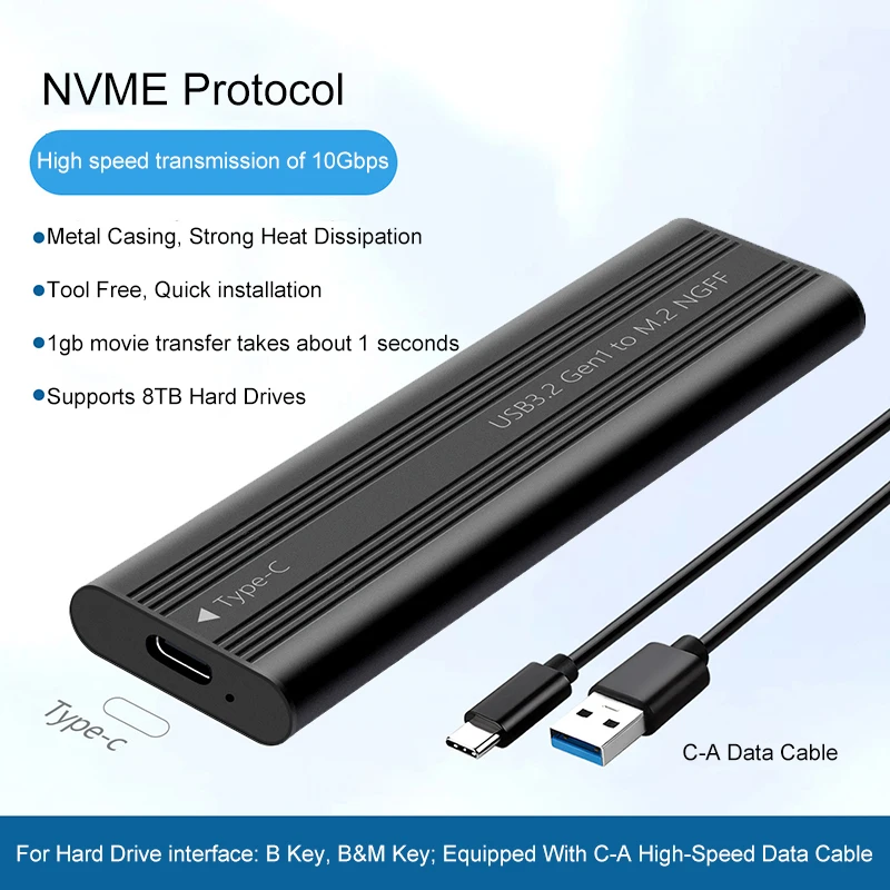 UTHAI M. 2. Твердотельный мобильный жесткий диск USB 3.2 с металлическим рассеиванием тепла, внешний интерфейс Type-C, двойной протокол SATA/NVMe