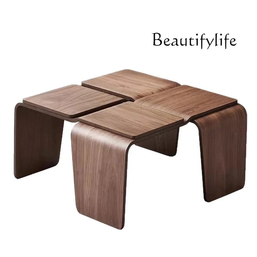 

Medieval small apartment living room modern walnut black square coffee table new high-end low table