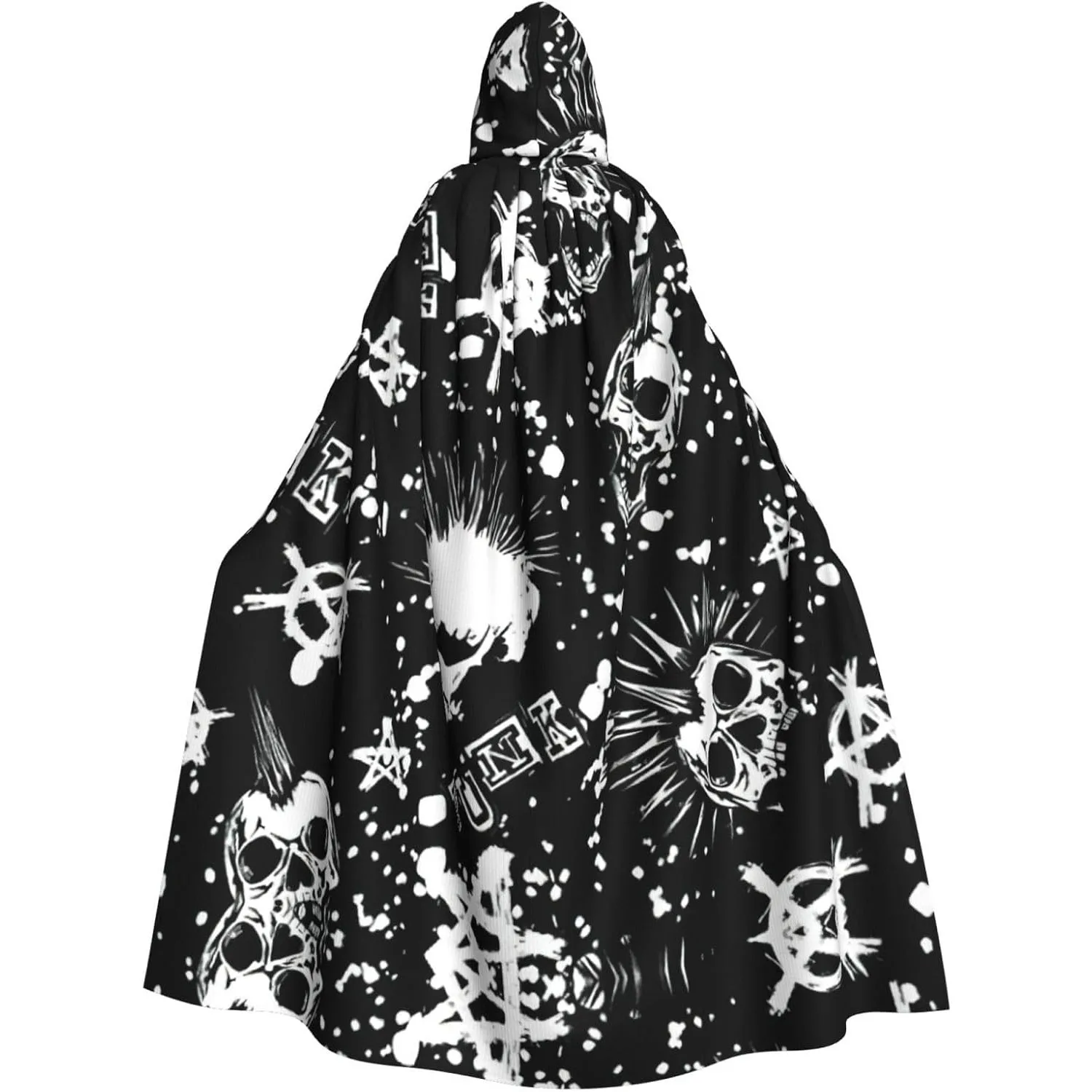 

Белая накидка с капюшоном для взрослых в стиле панк с принтом черепа, карнавальная фестивальная накидка, халат для косплея, костюм для вечеринки, готический карнавал