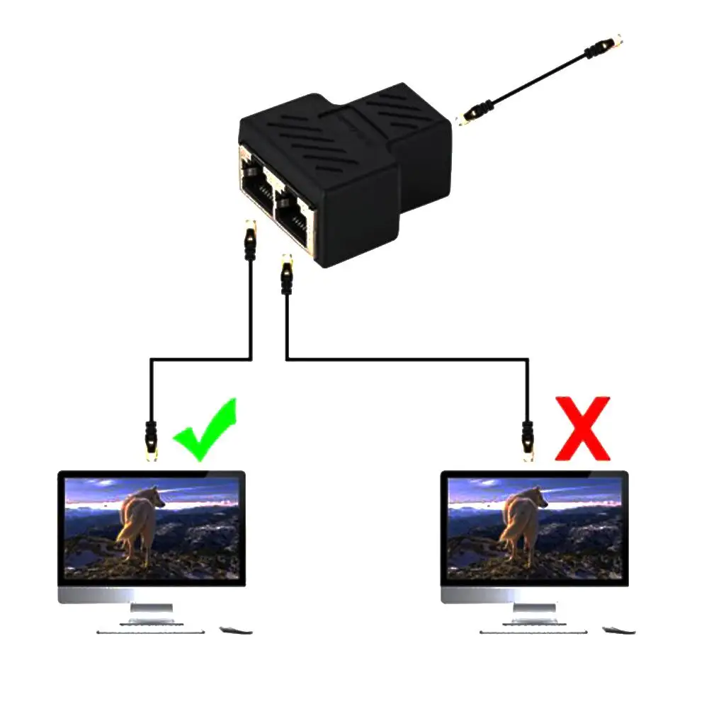 Разветвитель RJ45, адаптер от 1 до 2, с двумя гнездовыми портами, CAT 5/CAT 6, разъем Ethernet