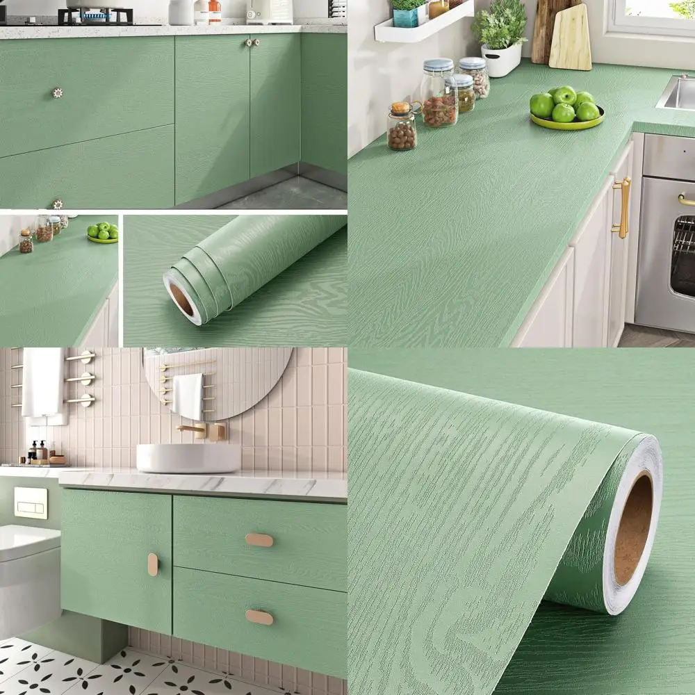 

Водонепроницаемая светло-зеленая виниловая пленка с текстурой дерева для кухонных столешниц и шкафов, 15.8x78.8