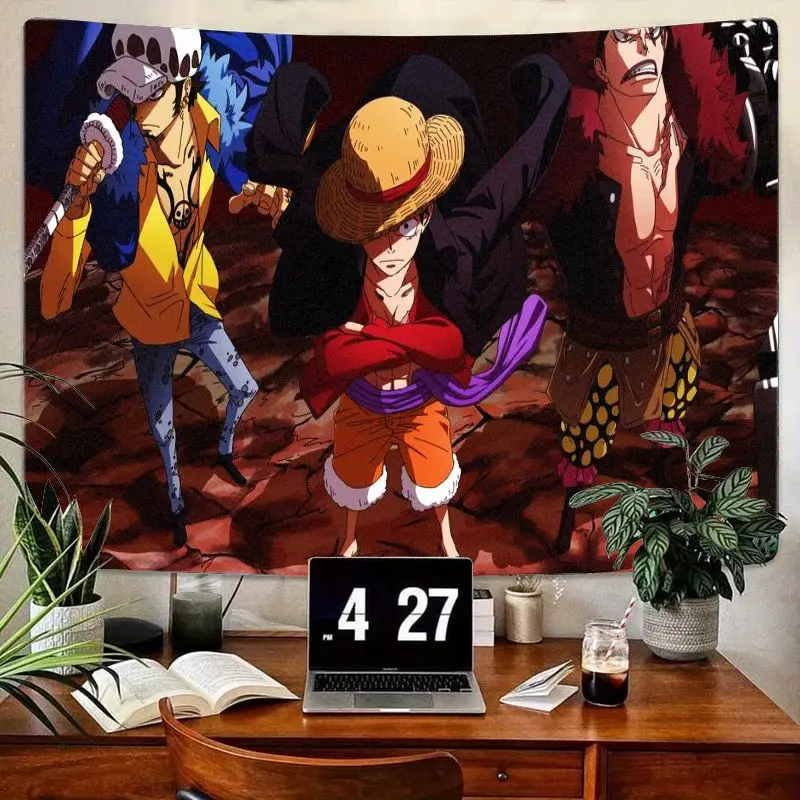 

1 шт., цельный гобелен с изображением Луффи Law Kid, аниме, 3D принт, настенное искусство для спальни, гостиной, декор с камническим фоном