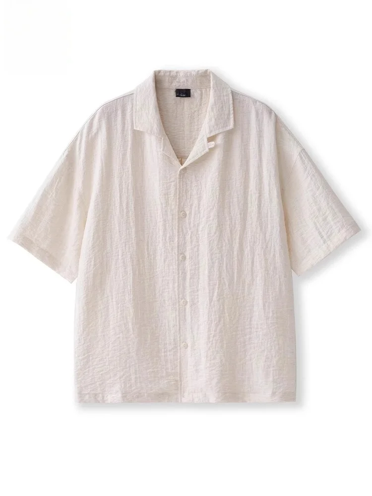 

Льняная мужская футболка с текстурой, летняя, прохладная, повседневная, свободного кроя, дышащая, тонкая, на пуговицах, модель M