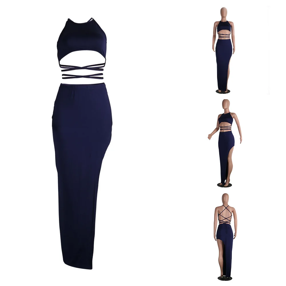 Set due pezzi sexy con cinturino sottile, fasciatura, abiti da festa con lacci da donna da discoteca Maxi Vestido Plus Size 3XS-3XL