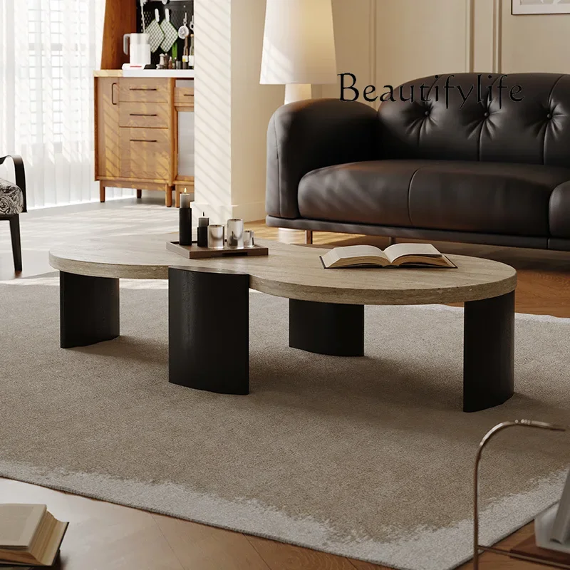 

журнальный столик French Retro Style Special-Shaped Gourd Solid Wood Natural Cave Stone Coffee Table Living Room High Sense