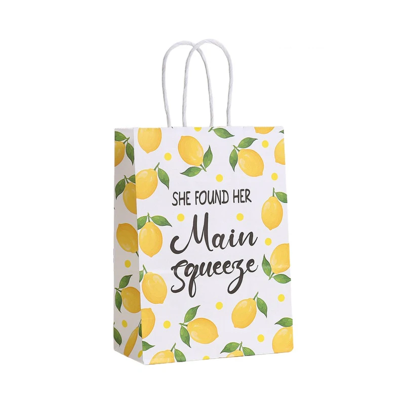 6Pcs Summer Hello Lemon Theme Paper Gift Packing Bags Cake Candy Bag for Kids Fruit Theme Birthday Baby Shower Party Decoration