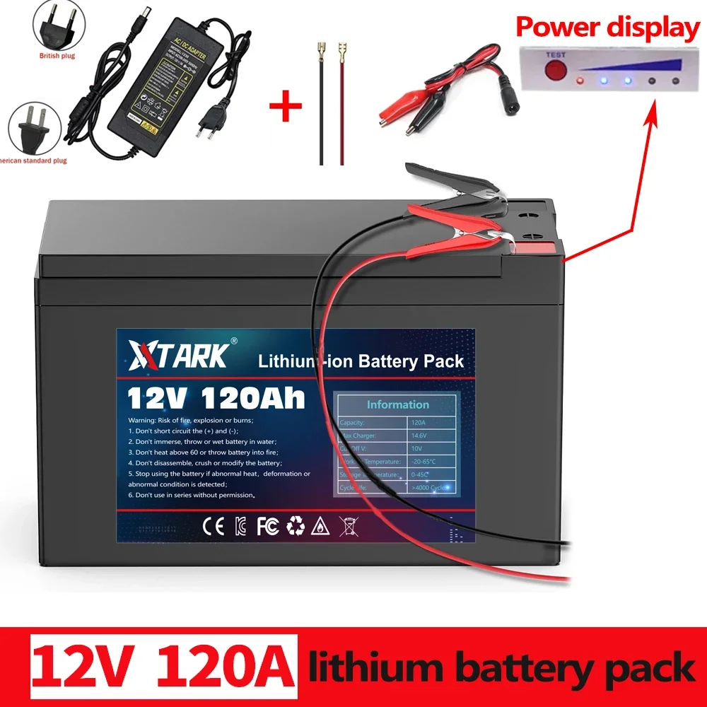 

2023 Upgraded backup power supplies Battery 12V 120Ah Portable Rechargeable Battery Built-in Power display Port Charging