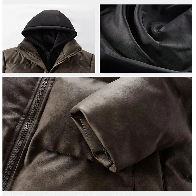 Men Solid Color Hooded Parkas Thicken Warm Winter Cotton Padded Coats Casual Loose Jackets Male Stand Collar Zipper Outerwear