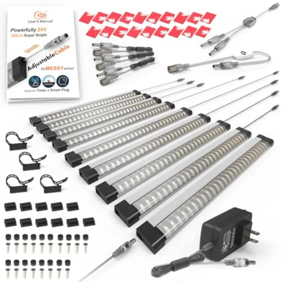 

Under Cabinet Lighting Touch Under Cabinet Lights Built-in 45cm Adjustable Cable Splitter and 3 External Cable 9 Panel 3150Lm K