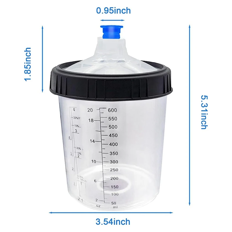 Disposable Paint Guncup 20 Oz (600 Ml) Transparent Plastic Paint Sprayer Mixing Cup For HVLP