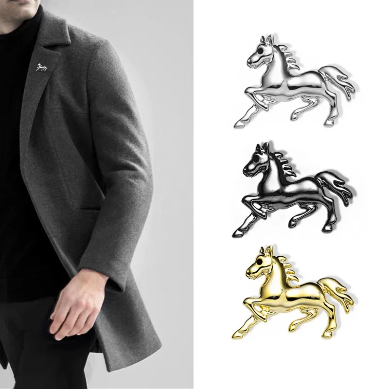 Korean Metal Animal Horse Brooches for Men and Women Suit Shirt Corsage Hijab Pins and Brooch Fashion Jewelry Accessories