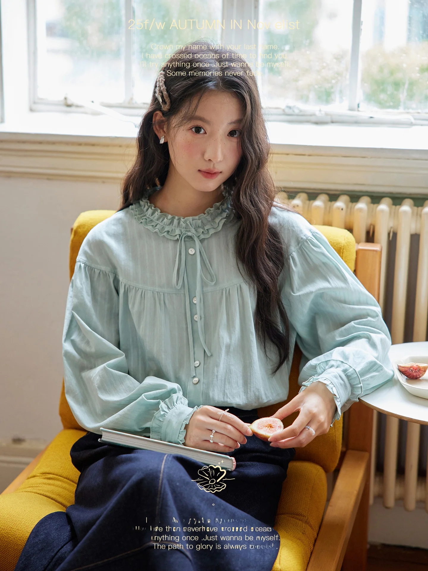 

Женская блузка Nov Et Wisteria с длинным рукавом, воротником-стойкой, поясом, свободного кроя, из дышащего хлопка, на пуговицах, повседневная