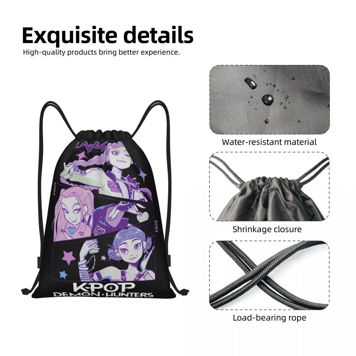 KPop Demon Hunters Huntrix Trekkoord Rugzak Gym Sport Sackpack String Bag voor fietsen