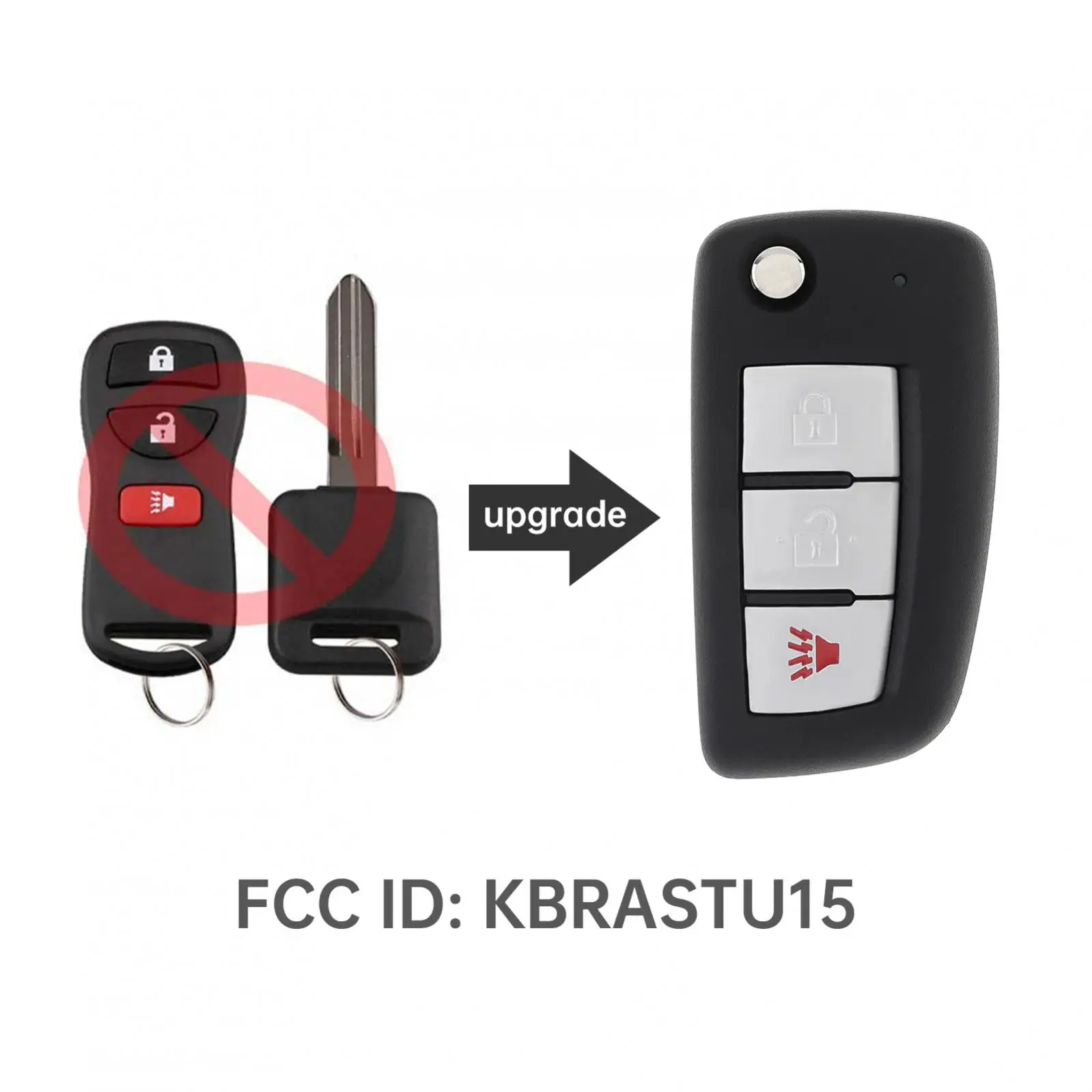 Cangkang Kunci Mobil Remote 3 Tombol 315Mhz untuk Nissan Versa Xterra 2005-2014, Casing Kunci Remote yang Ditingkatkan dengan Chip ID46 KBRASTU15
