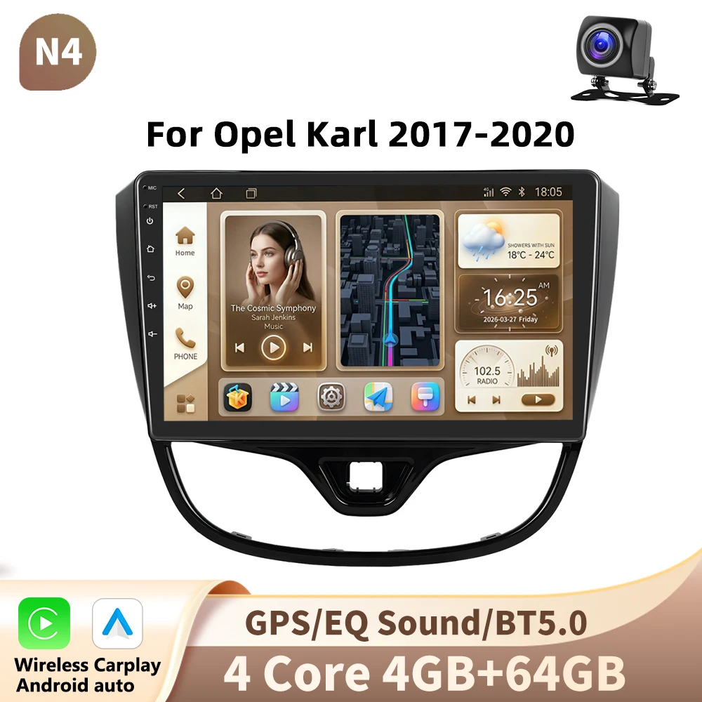 Podofo 2 Din Carplay zonder draad Android Autoradio multimedia videospeler voor Opel Karl 2017-2020 GPS Navigatie 2din Auto stereo