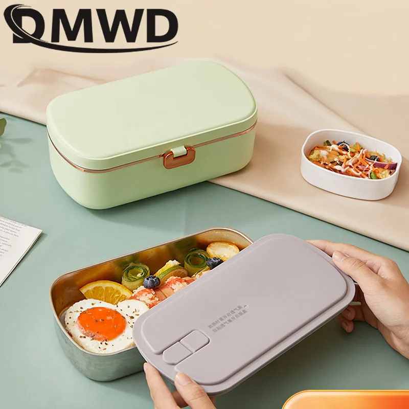 110V Thermal Electric Heating Lunch Box Water Free Student Meals Bento Office Portable Stainless Steel Food Warmer Container Bag