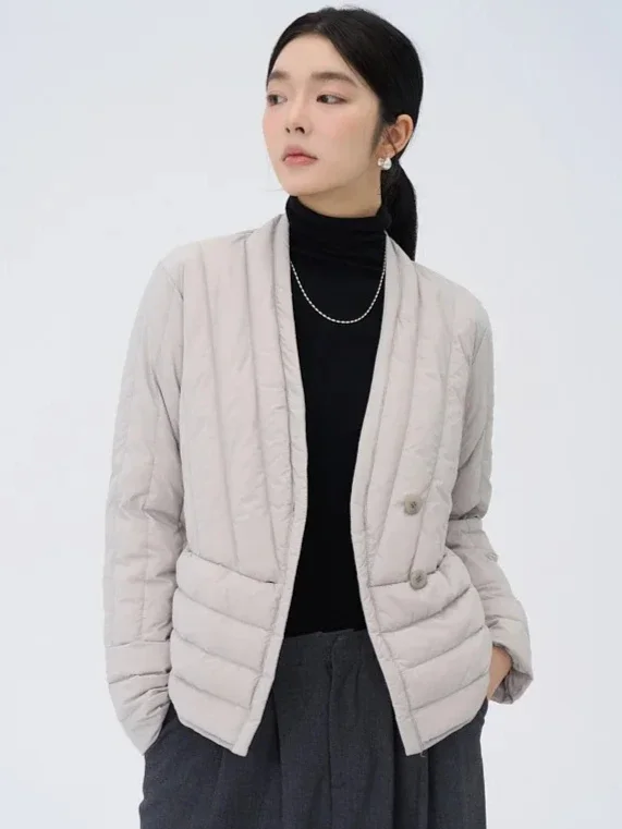 Autumn and Winter New Women's Down Jacket Commuting V-neck Lightweight Warm Jacket