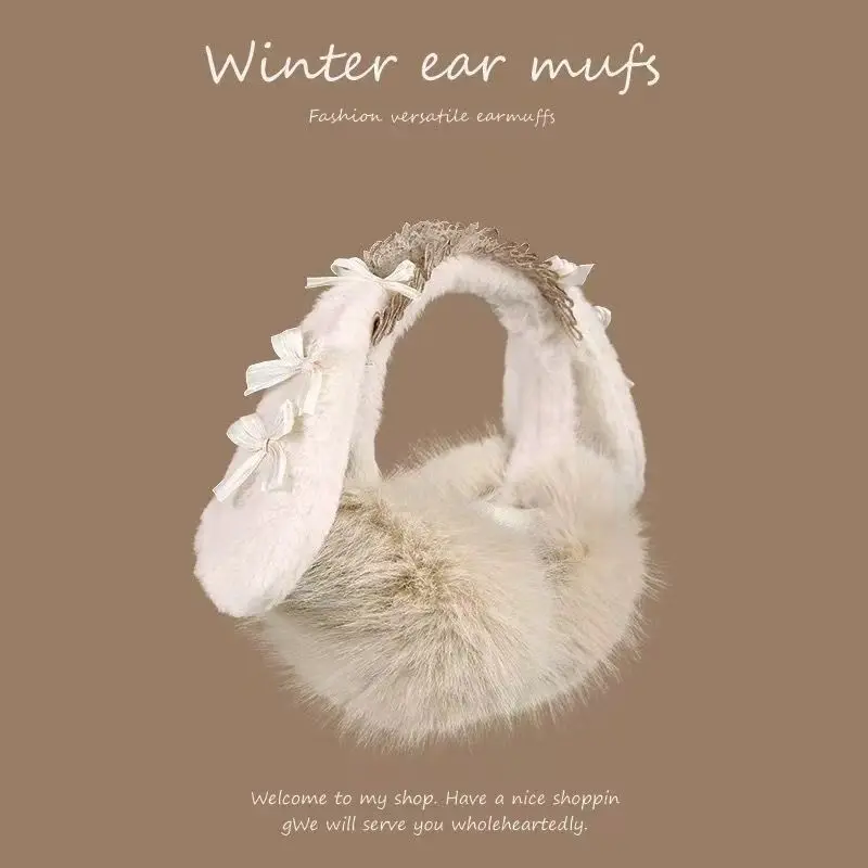 

Женские зимние серьги-наушники, большие серьги-наушники, меховые наушники, аксессуары в стиле лолита, Y2K, наушники-бантики для девочек, зимние защитные накладки на уши
