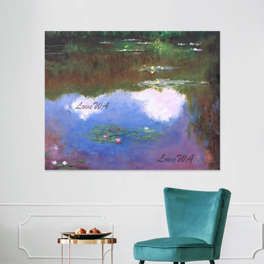 

Ставок с лотосом, современный абстрактный пейзаж, картина маслом, домашний декор, дизайн холста, настенная картина для ресторана, качественные произведения искусства