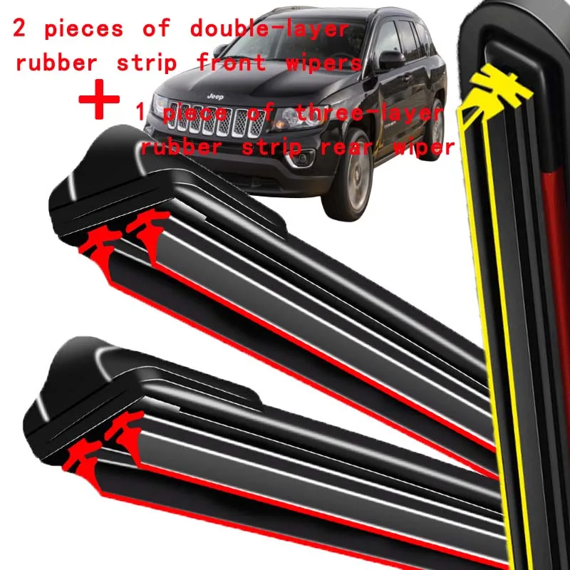 

For Jeep Compass MK49 2006-2016 2007 2008 2009 Wiper Front & Rear Wiper Blades Windshield Windscreen Window Brushes 22"+20"+11"