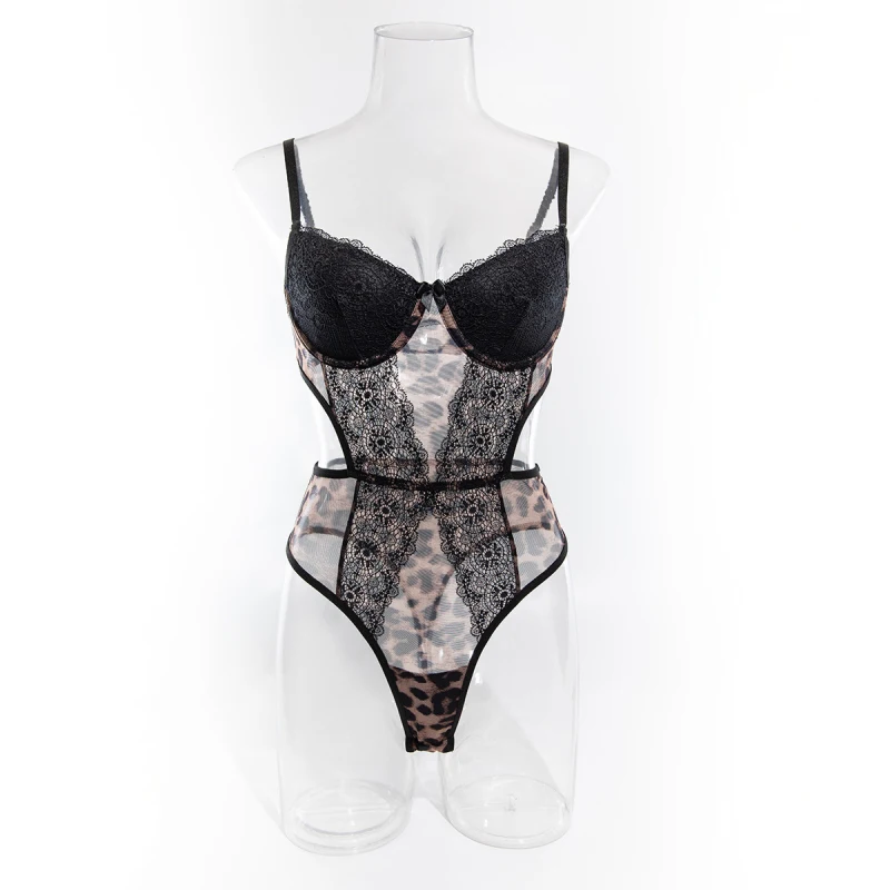 

Bikini lace patchwork leopard print suit sexy body-shaping one-piece swimsuit