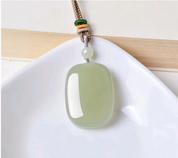 Natural 100% real Cyan hetian jade carve safety button pendant Bless peace necklace jewellery fashion for women men lucky gifts