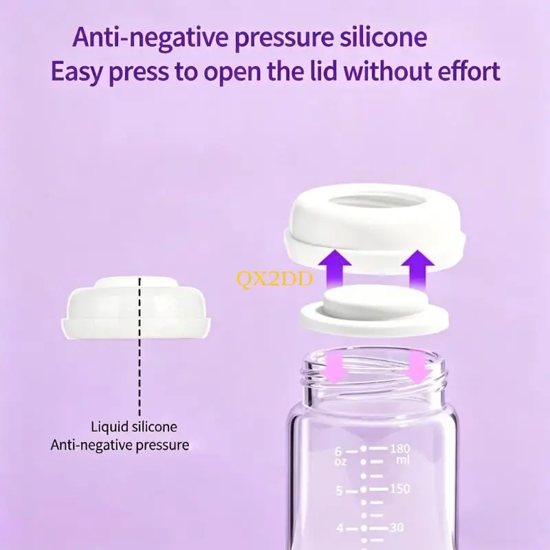 QX2D 180ml Glass Baby Bottle with 10ml Increment Markings Wide Mouth Glass Bottle for Breastmilk Storage & Feeding