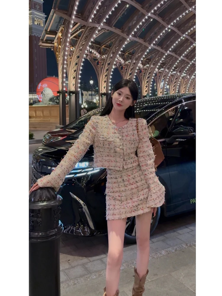 

Faionable ort Sve Женский костюм с расклешенными недостатками Ele из двух частей, ранняя осень, новая юбка с высокой талией