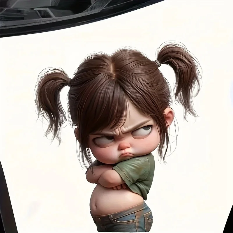 

13x15cm Angry Girl Car Sticker Self-Adhesive Vinyl Decal Scratch Blocking for Car Laptop Motorcycle Van RV Decor