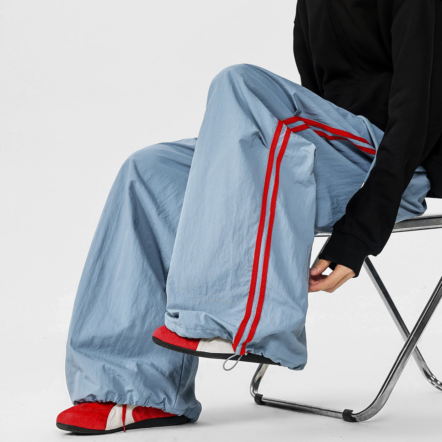 

American Striped Quick - Drying Relaxed Pants for Men, Straight - Leg Wide - Leg Cargo Design Streetwear Couple's Work Trousers