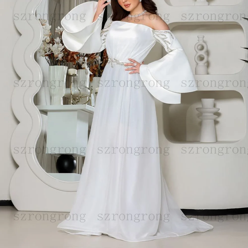 customized Boat Neck Prom Gown Off The Shoulder A-Line Sequin Appliques Long Evening Dresses Modern Backless Draped Women Dress