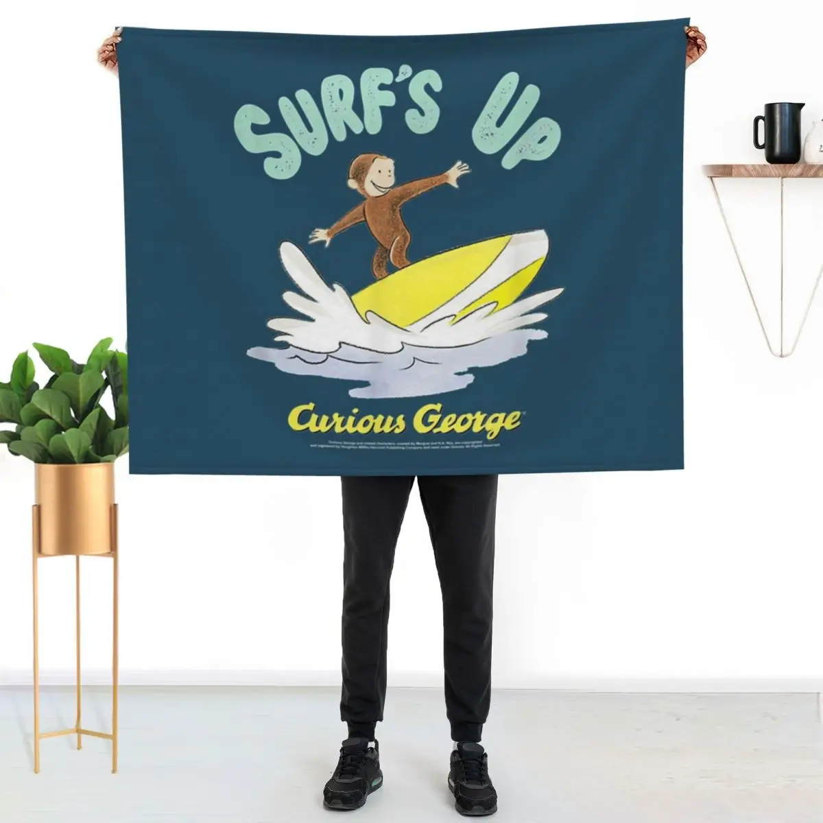

Curious George Surfs Up Surfing Portrait. Throw Blanket Soft Warm Blanket Gift for Men Women Adults