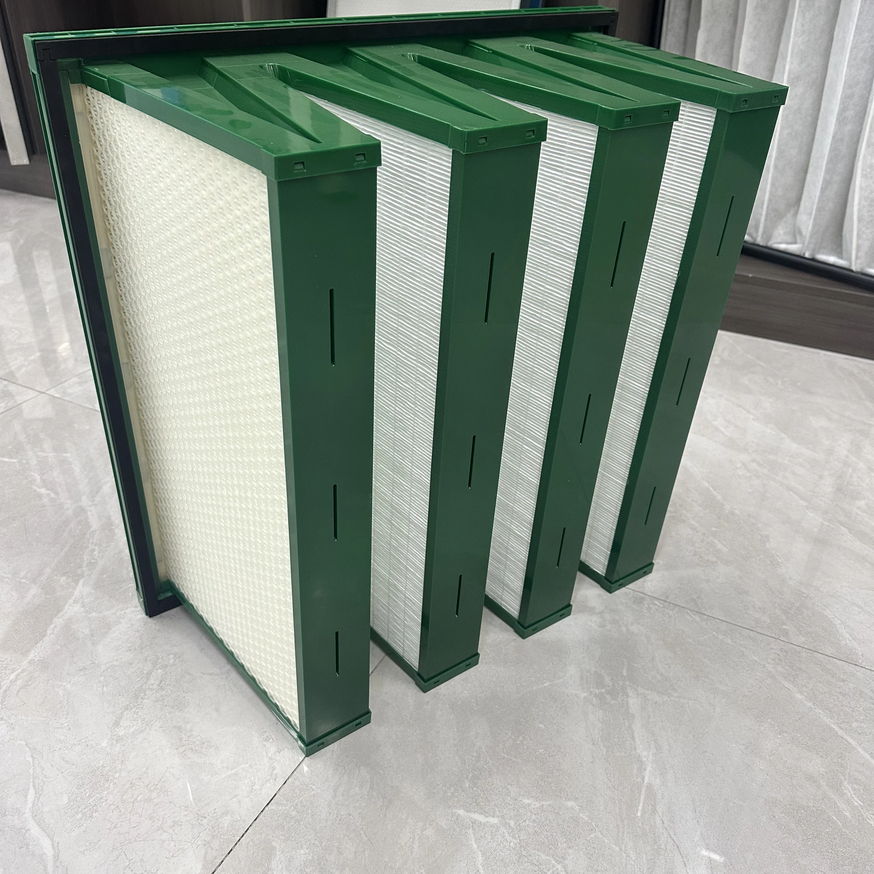 

High Quality Plastic ABS Frame Industrial V-Bank V-shape Air Filter Medium High Efficiency F9 H13 H14 HEPA Filter for Cleanroom