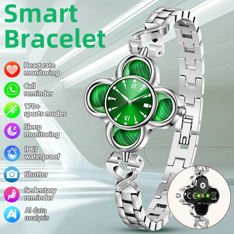 

2026 Fashion Smart Bracelet Lucky Clover Heart Rate Sleep Health Monitoring Clock Display Call Reminder Luxury Women's Wristband