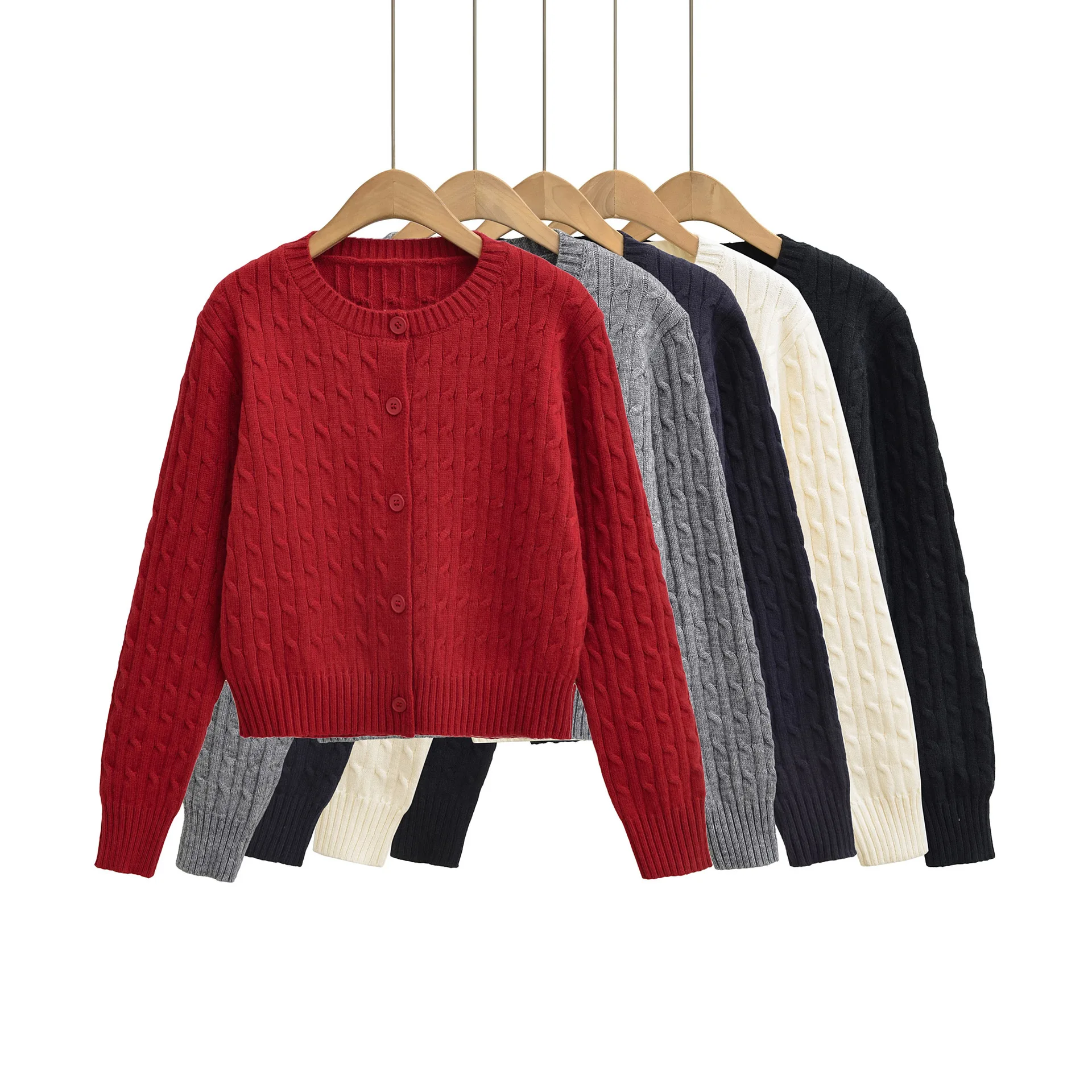 

European and American winter new products with soft, fluffy and soft cable texture loose round-neck cardigan sweater