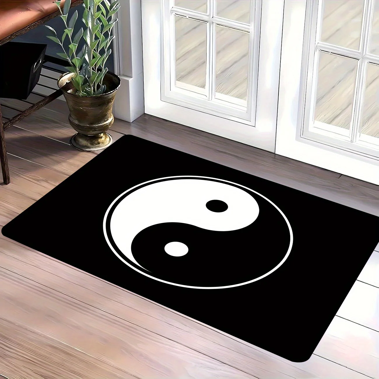 2D‑Printed Black‑White Tai Chi Yin‑Yang Rug, Decor for Entryway, Living Room, Patio, Gatherings, Indoor‑Outdoor Parties