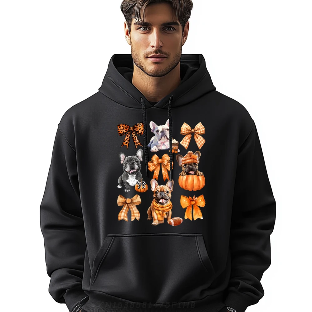 

Cute French Bulldog Lovers Coquette Bows Pumpkin Autumn Fashion Hoodies Men Original Mens Oversize Long Sleeve Sweater Design