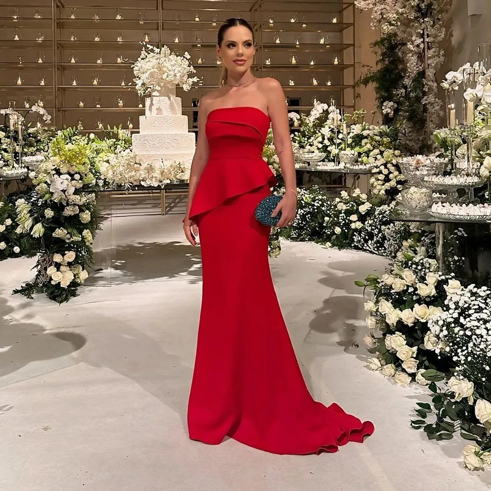 

Strapless Prom Dress Long Red Mermaid Dresses Graceful Formal Occasion Evening Gowns احدث فساتين سهرة Customized
