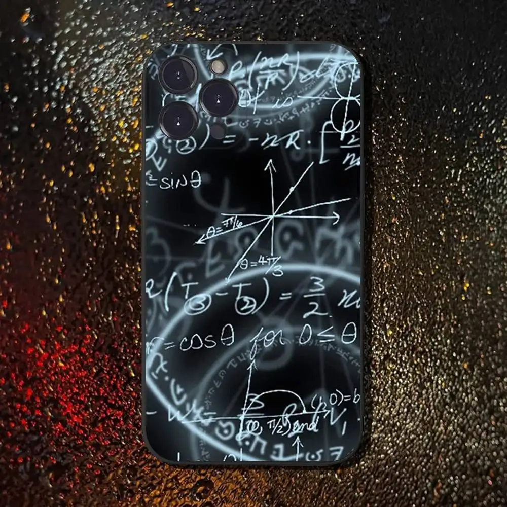 حافظة هاتف بصيغة الرياضيات الكيميائية لهاتف آيفون 6,17,16,15,14,13,12,11 Plus,Pro Max,XS,X,XR,SE,Mini,8,7,Soft غطاء أسود من السيليكون