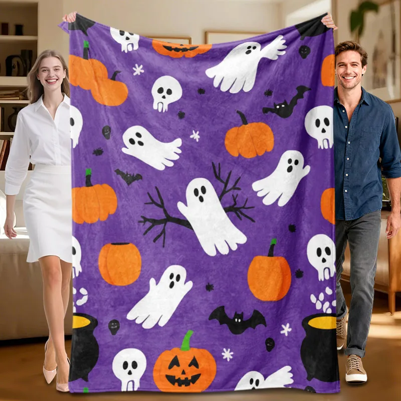 

Цельное фиолетовое фланелевое одеяло на тему Хэллоуина, мягкое, подходит для дивана, кровати, офиса, всесезонного использования.