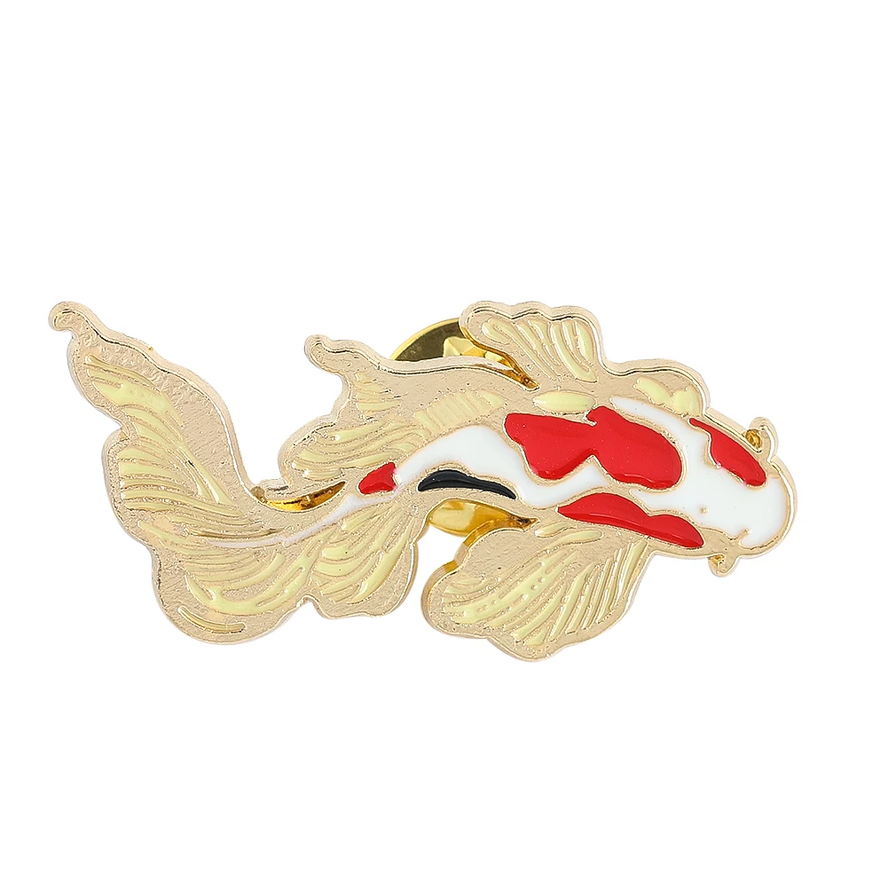 3D Stereoscopic Koi Carp Goldfish Mascot Zinc Alloy Metal Brooch Lucky Fortune Charms Backpack Shirt Badge Enamel Pins Jewelry