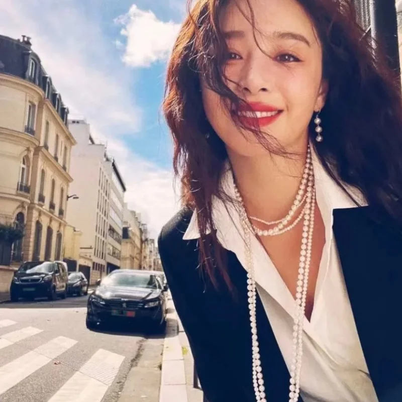 

SGARIT трендовые ювелирные изделия 5-6 мм S925 серебро двойные ряды универсальное длинное ожерелье с пресноводным жемчугом для женщин 120 см