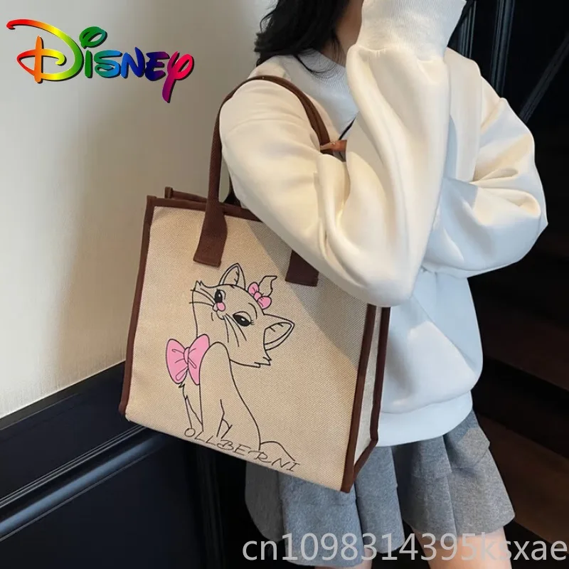 

Сумка через плечо Disney Minnie Marie The Cat, роскошная холщовая сумка-тоут для женщин, повседневная сумка-клатч цвета хаки с мультяшным принтом, сумка для поездок на работу
