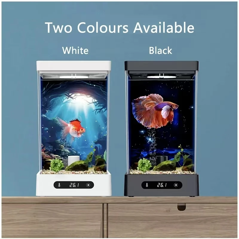 1.6L Betta Fish Tank Desktop Mini Aquarium Light Intelligent Temperature Control Ecological Self-circulating for Desktop Decor