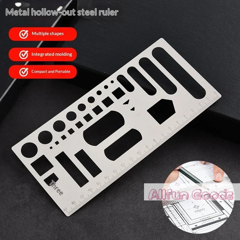 Geometric Ruler Pattern Planner Steel Ruler Multifunctional Hollow-Out Stainless Steel Metal Drawing & Doodling Ruler For Daily